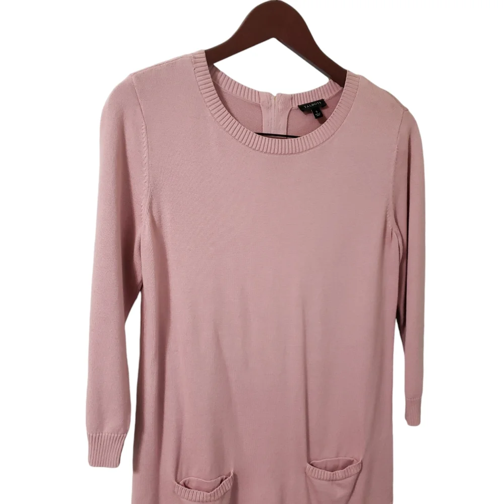 Talbots 3/4 Sleeve Front Pocket Zipper Back Sweater Pink Sz Small - Picture 3 of 13